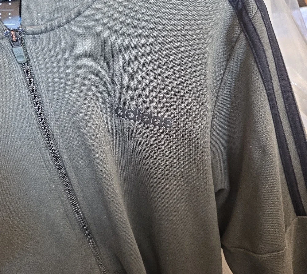 adidas Men's Olive Zip-Up Track Hoodie with Black Stripes